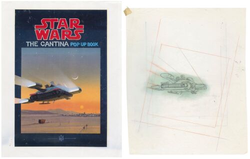 Lot #343: Hand-Drawn Ralph McQuarrie Cover Concept Sketch with Printed Cover Mock-Up ### THE MOS EISLEY CANTINA POP-UP BOOK (1995)