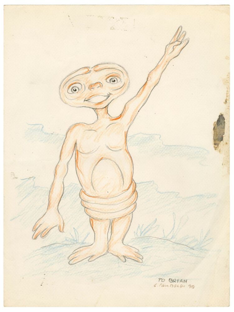 134. Hand-Drawn Carlo Rambaldi E.T. Waving Sketch ### E.T. THE EXTRA ...