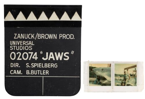 233. Shark Tooth Clapperboard with Framed Unpublished "Bruce" Shark Polaroids ### JAWS (1975)