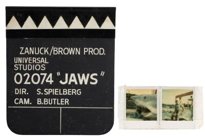 233. Shark Tooth Clapperboard with Framed Unpublished "Bruce" Shark Polaroids ### JAWS (1975)
