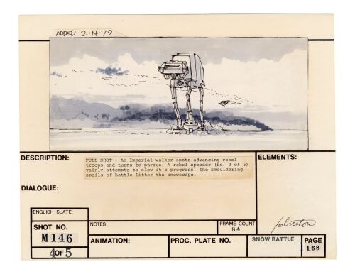 367. Hand-Drawn Joe Johnston Advancing AT-AT Storyboard ### STAR WARS: THE EMPIRE STRIKES BACK (1980)