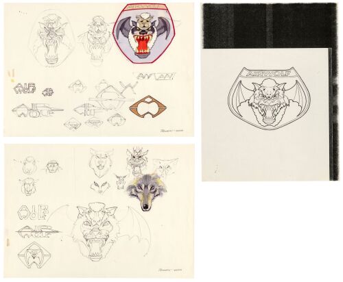 445. Pair of Hand-Drawn Andrew Probert Airwolf Logo Concept Sketch Sheets ### AIRWOLF (1984-1987)