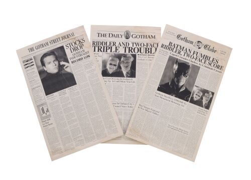 505. Set of Three Newspapers Featuring Batman (Val Kilmer), The Riddler (Jim Carrey) and Two Face (Tommy Lee Jones) ### BATMAN FOREVER (1995)