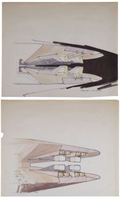 516. Pair of Hand-Drawn Andrew Probert Cylon Basestar Engine Design Concept Drawings ### BATTLESTAR GALACTICA (1978)
