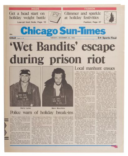 699. Wet Bandits Chicago Sun-Times Newspaper Cover ### HOME ALONE 2: LOST IN NEW YORK (1992)