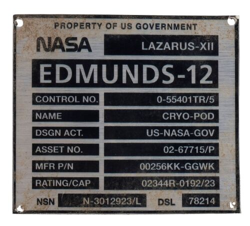 719. Dr. Wolf Edmunds' Screen-Matched Distressed Grave Plaque ### INTERSTELLAR (2014)