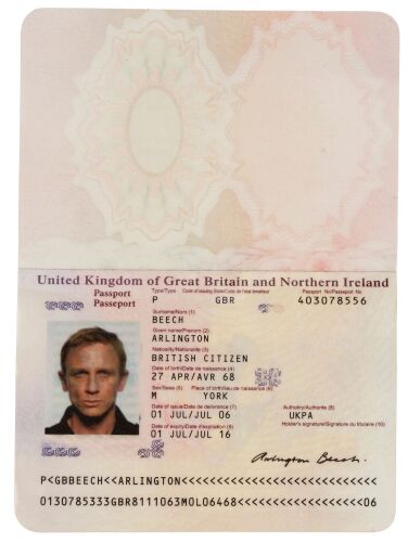 724. James Bond's (Daniel Craig) "Arlington Beech" Passport ### JAMES BOND: CASINO ROYALE (2006)
