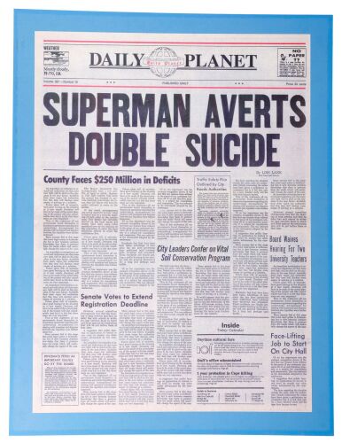 756. "Superman Averts Double Suicide" Daily Planet Newspaper Cover ### LOIS & CLARK: THE NEW ADVENTURES OF SUPERMAN (1993-1997)