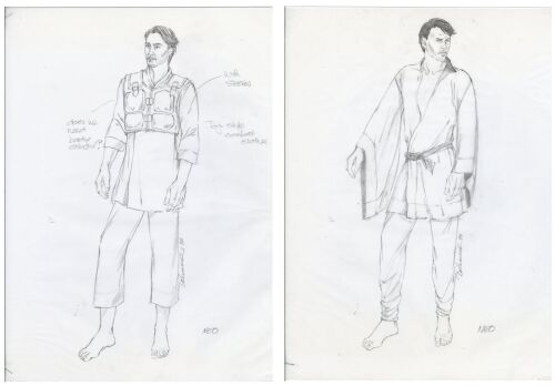 770. Pair of Hand-Drawn Neo (Keanu Reeves) Costume Design Sketches by Lois DeArmond with Kym Barrett's Annotations ### THE MATRIX (1999)