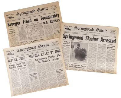 805. Set of Three Freddy Krueger (Robert Englund) Springwood Gazette Newspapers ### A NIGHTMARE ON ELM STREET: FREDDY'S REVENGE (1985)