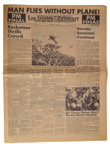 875. Man Flies Without Plane! Los Angeles Examiner Newspaper Cover ### THE ROCKETEER (1991)