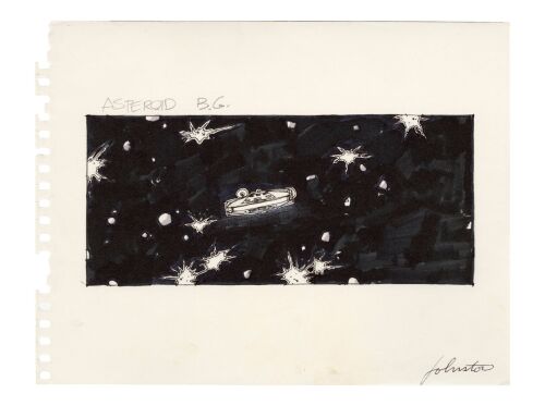 974. Hand-Drawn Joe Johnston Millennium Falcon in Asteroid Field Storyboard ### STAR WARS: THE EMPIRE STRIKES BACK (1980)