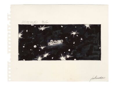 974. Hand-Drawn Joe Johnston Millennium Falcon in Asteroid Field Storyboard ### STAR WARS: THE EMPIRE STRIKES BACK (1980)