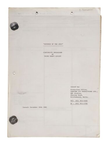 985. Stuart Freeborn's Continuity Script ### STAR WARS: RETURN OF THE JEDI (1983)