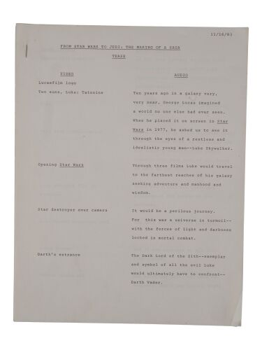1002. Making of a Saga Script ### FROM STAR WARS TO JEDI: THE MAKING OF A SAGA (1983)