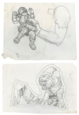 1004. Pair of Hand-Drawn Ralph McQuarrie "Rancor Pop-Up Element" Illustration Prelims ### JABBA'S PALACE POP-UP BOOK (1996)