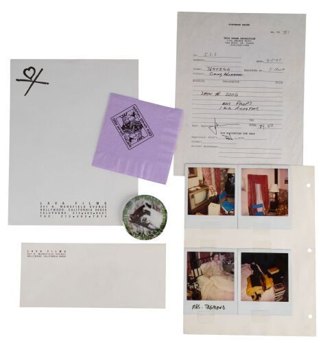 1086. One-Eyed Jacks Napkin, Pine Weasel Button, and Production Paperwork with Lava Films Stationery ### WILD AT HEART (1990)/TWIN PEAKS (T.V. SERIES, 1990 - 1991)/