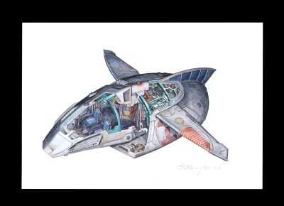 634. John Mullaney Collection: Hand-Illustrated and Painted "Mal's Shuttle" Artwork by John R. Mullaney, 2008 ### FIREFLY (T.V. SERIES, 2002 - 2003)/SERENITY (2005)