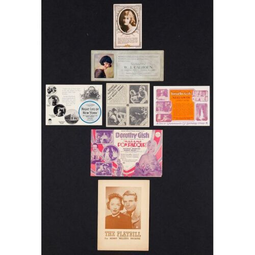 542. Vintage Original B&W Single-Weight Glossy, Double-Weight Matte and Proof Photographs (69), Heralds (4), Playbill (1) and Advertising Items (2) (Various Sizes); From the Donna Hill Collection; Fin ### DOROTHY GISH PHOTOGRAPHS AND PUBLICITY MATERIALS (