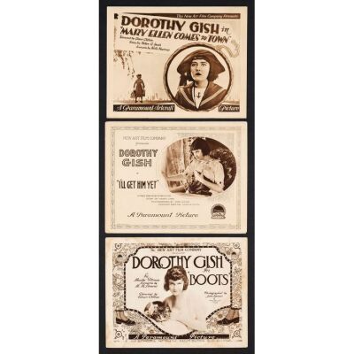544. Title Lobby Cards (3) (11" x 14"); From the Donna Hill Collection; Fine+ ### DOROTHY GISH TITLE LOBBY CARDS (1919, 1920)