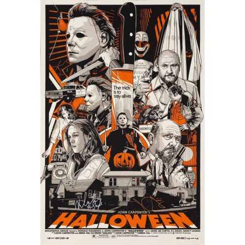 665. Limited Edition Screen Print (24" x 36") Signed by John Carpenter, Jamie Lee Curtis and Nick Castle (Beckett COA); Hand Numbered Limited Edition (REGULAR): 22/2710; Very Fine+ Rolled ### HALLOWEEN (2021)