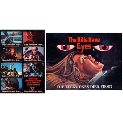 683. Full-Bleed British Quad + Uncut German Lobby Card Set (Aushangphotos) (8) (40" x 30", 23.25" x 33"); Very Fine- Folded ### THE HILLS HAVE EYES (1979)
