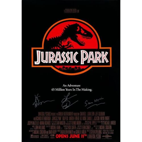 769. One Sheet (27" x 39") Signed by Jeff Goldblum, Laura Dern and Sam Neill (Beckett COA); Dated Advance; Very Fine+ Rolled ### JURASSIC PARK (1993)