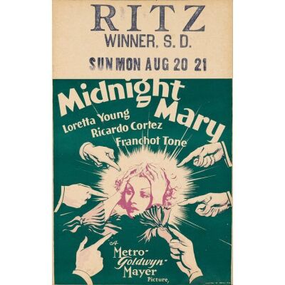 853. Window Card (14" x 22"); Very Fine+ ### MIDNIGHT MARY (1933)