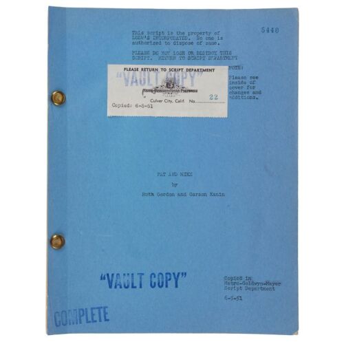 932. Vault Copy Film Script (8.5" x 11"); Written by Ruth Gordon and Garson Kanin; Fine+ ### PAT AND MIKE (1952)