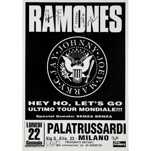 968. Concert Poster (28" x 40") Signed by Joey Ramone, Johnny Ramone, Marky Ramone and CJ Ramone, Monte Melnick (Manager) and Daniel Rey (Producer) (Beckett COA); Very Good+ Rolled ### RAMONES (1996)