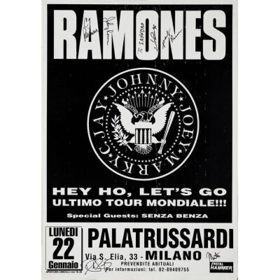 968. Concert Poster (28" x 40") Signed by Joey Ramone, Johnny Ramone, Marky Ramone and CJ Ramone, Monte Melnick (Manager) and Daniel Rey (Producer) (Beckett COA); Very Good+ Rolled ### RAMONES (1996)