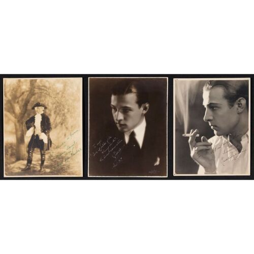 997. Vintage Original B&W Double-Weight Matte Photographs (3) (8" x 10", 8" x 10") Signed by Rudolph Valentino (1) (Beckett COA); From the Donna Hill Collection; Very Fine- ### RUDOLPH VALENTINO (c.1920s)
