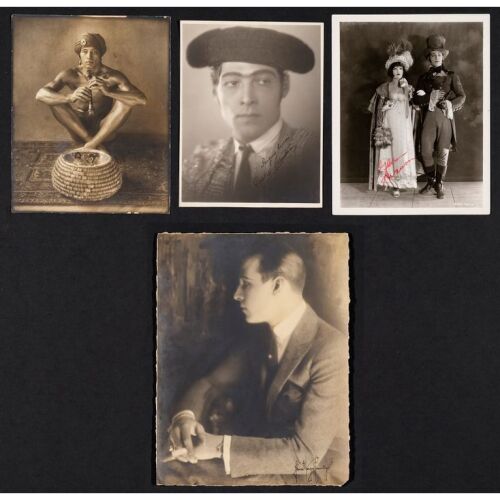 1001. Vintage Original Single-Weight Glossy, Double-Weight Matte and Double-Weight Matte Oversized Photographs(4) (10" x 13", 8" x 10", 7" x 9") Signed by Gloria Swanson (1) (Beckett COA); From the Do ### RUDOLPH VALENTINO PHOTOGRAPHS (c.1922)