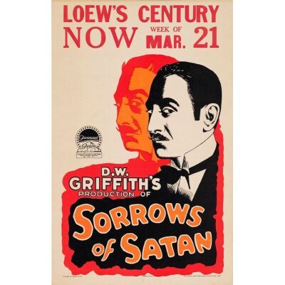1053. Window Card (14" x 22"); Very Fine+ ### THE SORROWS OF SATAN (1926)