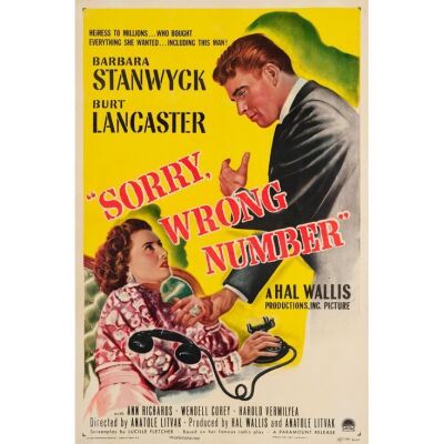 1054. One Sheet (27" x 41"); Very Fine- on Linen ### SORRY, WRONG NUMBER (1948)