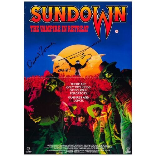 1114. Full-Bleed British Video Shop Poster (17" x 24") Signed by Bruce Campbell and Deborah Foreman (JSA COA); Very Fine Folded ### SUNDOWN: THE VAMPIRE IN RETREAT (1989)