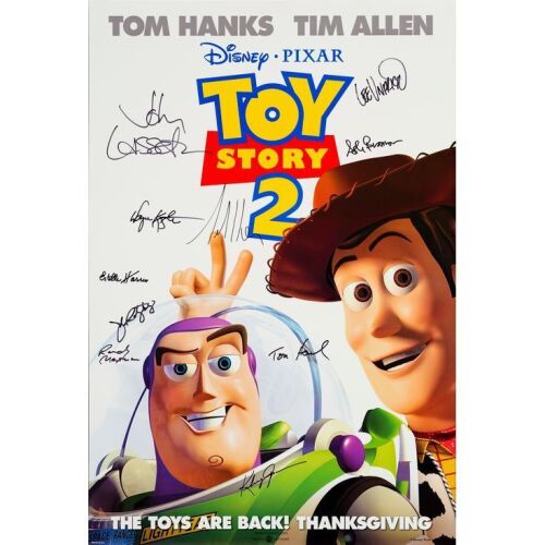 1195. One Sheet (27" x 40") Signed by John Lasseter, Ash Brannon, Tom Hanks, Tim Allen, Kelsey Grammer, Lee Unkrich, Estelle Harris, Wayne Knight, John Ratzenberger and Randy Newman (Beckett COA); Dou ### TOY STORY 2 (1999)