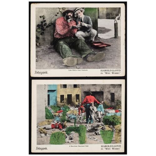 1233. Lobby Cards (2) (11" x 14"); Fine+ ### WHY WORRY? (1923)