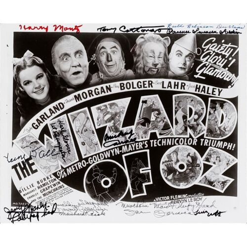 1249. B&W Single-Weight Glossy Copy Photograph (8" x 10") Signed by Jerry Maren, Tiny Doll, Harry Monty, Tommy Cottonaro, August Clarence Swenson, Karl Slover, Mickey Carroll, Fern Formica, Lewis Crof ### THE WIZARD OF OZ (c.1980s)