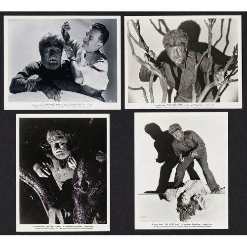 1250. Vintage Original B&W Silver Gelatin Single-Weight Glossy Photographs (4) (8" x 10"); Very Fine+ ### THE WOLF MAN (1941)