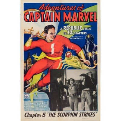3. ADVENTURES OF CAPTAIN MARVEL (1941): One Sheet (27" x 41"); Chapter 5: "The Scorpion Strikes"; Fine+ Folded