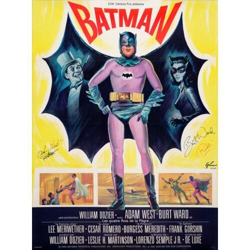 27. BATMAN (1966): French Grande (46" x 62") Signed by Adam West and Burt Ward (Beckett COA); Very Fine+ on Linen