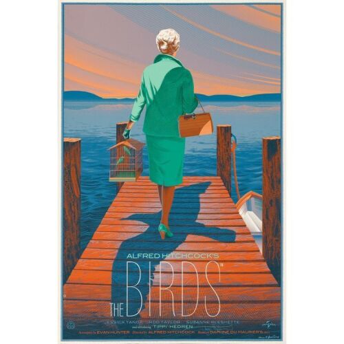 38. THE BIRDS (2014): Limited Edition Screen Print (24" x 36") Signed by Tippi Hedren and Laurent Durieux (Artist) (Beckett COA); Regular Edition, Hand-Numbered