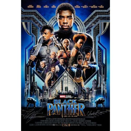 41. BLACK PANTHER (2018): One Sheet (27" x 40") Signed by the late Chadwick Boseman, Michael B. Jordan, and Letitia Wright (Beckett COA); Double-Sided Advance; Very Fine+ Rolled