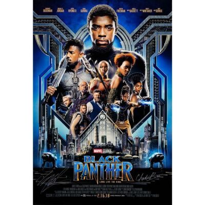 41. BLACK PANTHER (2018): One Sheet (27" x 40") Signed by the late Chadwick Boseman, Michael B. Jordan, and Letitia Wright (Beckett COA); Double-Sided Advance; Very Fine+ Rolled