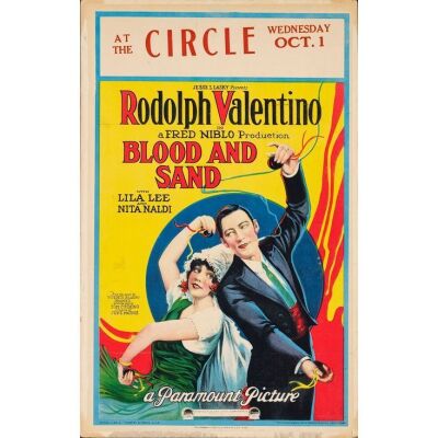 44. BLOOD AND SAND (1922): Window Card (14" x 22"); From the Donna Hill Collection; Style A, Stone Lithograph; Fine+