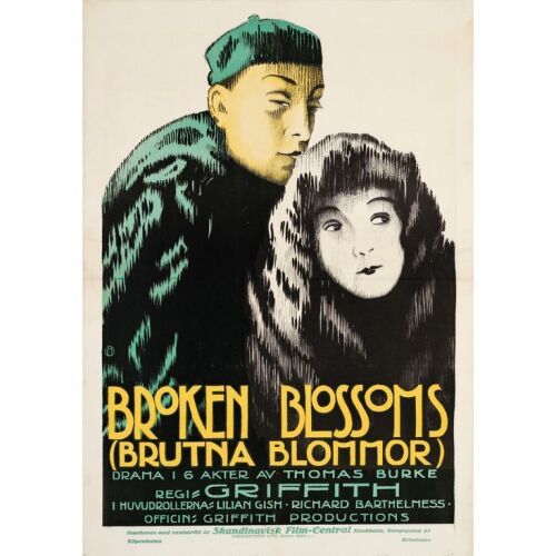 50. BROKEN BLOSSOMS (1920): Swedish One Sheet (28" x 40"); Stone Lithograph; Very Fine+ on Linen