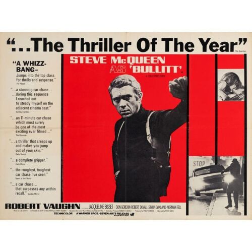 53. BULLITT (1969): British Quad (40" x 30"); First Release, Review Style; Very Fine- Folded
