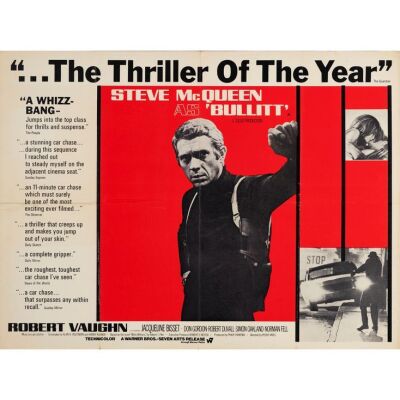 53. BULLITT (1969): British Quad (40" x 30"); First Release, Review Style; Very Fine- Folded