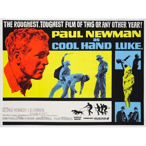 72. COOL HAND LUKE (1967): British Quad (40" x 30"); Day-Glo Style; Very Fine- on Linen